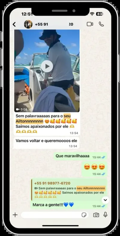 Depoimento de cliente sobre a diversão no Banana Boat.